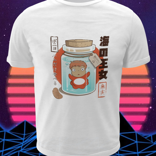Polera blanca de Studio Ghibli con diseño de Ponyo