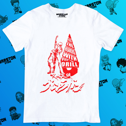 Polera blanca de Tengen Toppa Gurren-Lagann con Simon y Kamina