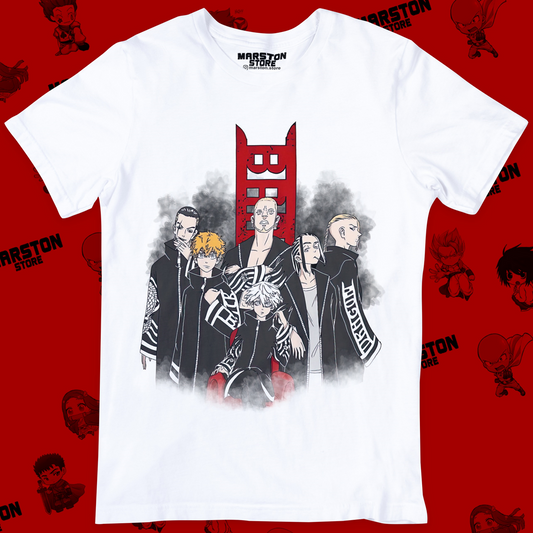 Polera blanca de Tokyo Revengers con diseño de Brahman