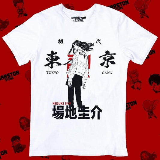Polera blanca de Tokyo Revengers con Keisuke Baji