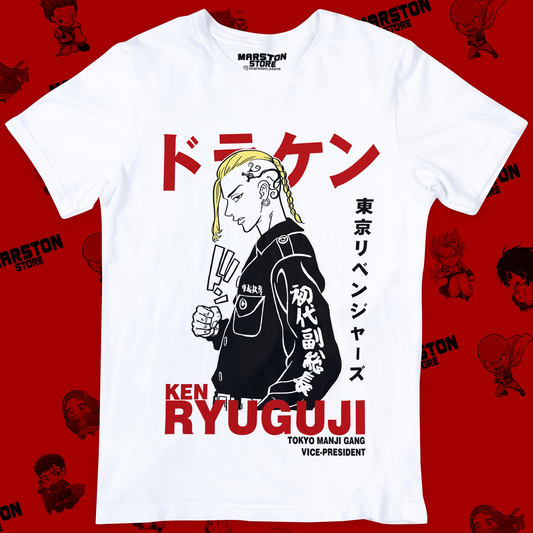 Polera blanca de Tokyo Revengers con Ken Ryuguji (Draken)