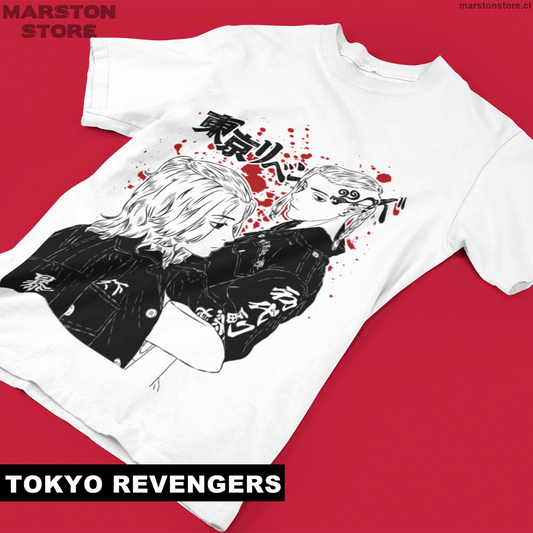 Polera blanca de Tokyo Revengers con Ken Ryuguji (Draken) y Manjiro Sano (Mikey)