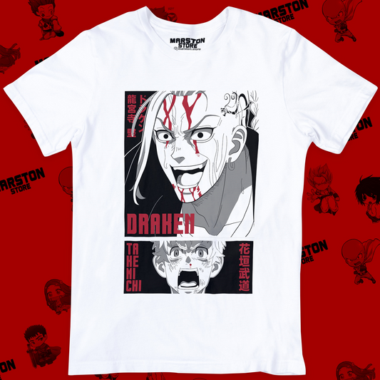 Polera blanca de Tokyo Revengers con Ken Ryuguji (Draken) y Takemichi Hanagaki