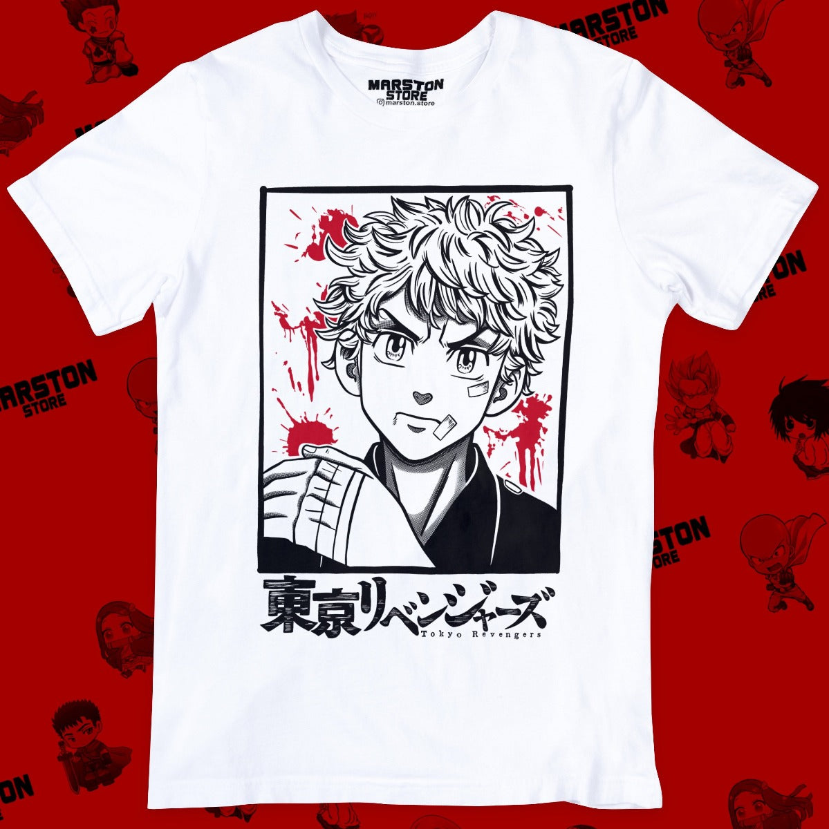 Polera blanca de Tokyo Revengers con personajes de Tokyo Manji Gang