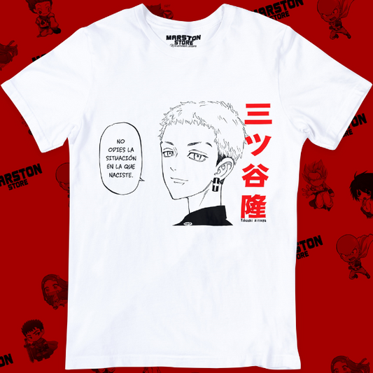 Polera blanca de Tokyo Revengers con Takashi Mitsuya