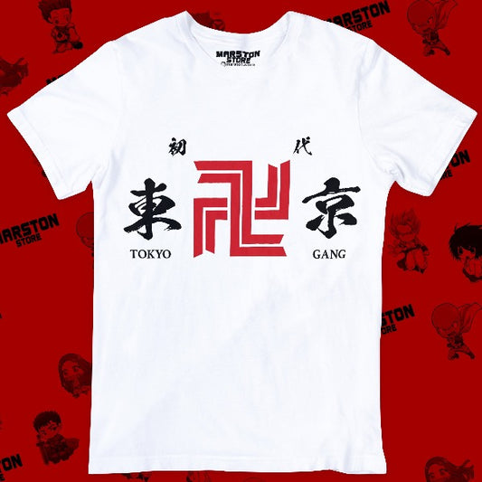 Polera blanca de Tokyo Revengers con diseño de Tokyo Manji Gang