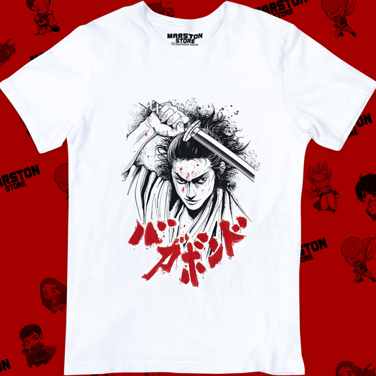 Polera blanca de Vagabond con Miyamoto Musashi