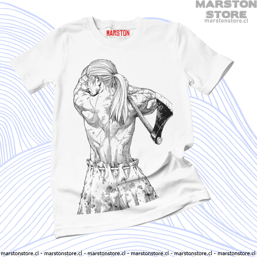Polera blanca de Vinland Saga con Thorfinn