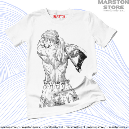 Polera blanca de Vinland Saga con Thorfinn