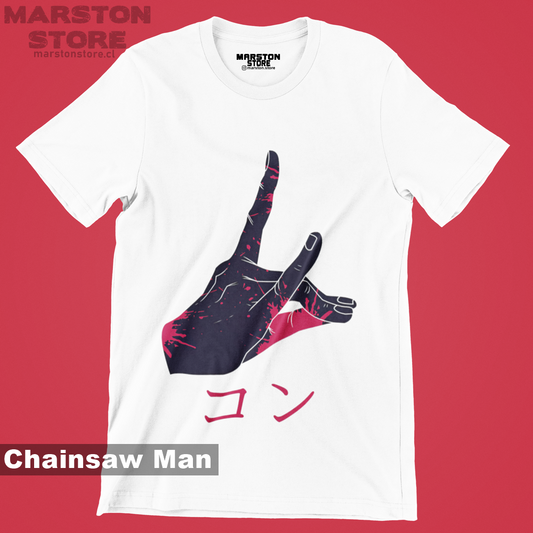 Polera blanca Chainsaw Man con diseño de Aki Hayakawa
