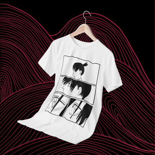 Polera blanca Chainsaw Man con diseño de Aki Hayakawa