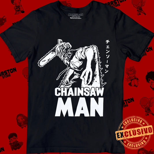 Polera negra Chainsaw Man con diseño de Denji