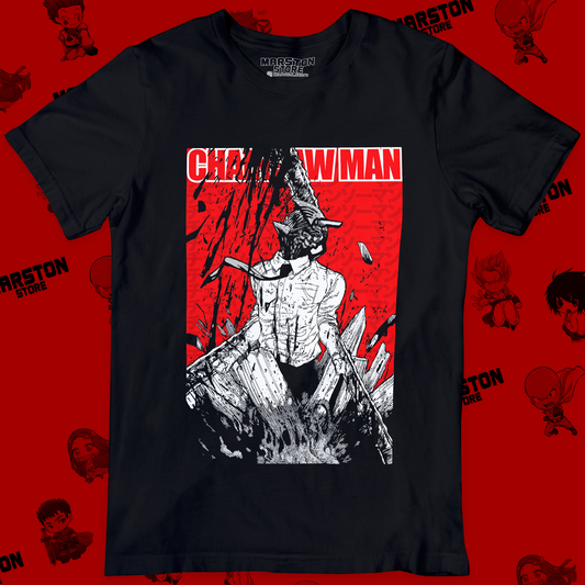 Polera negra Chainsaw Man con diseño de Denji