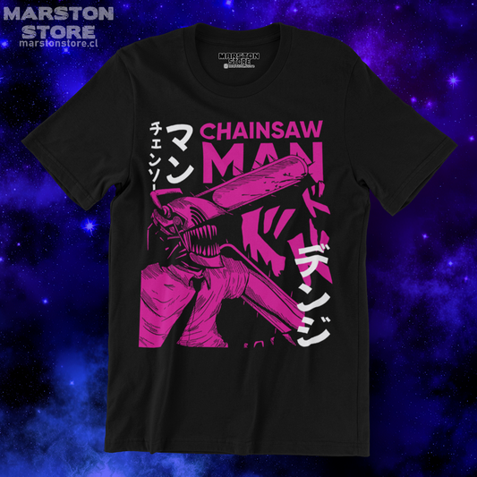 Polera negra Chainsaw Man con diseño de Denji