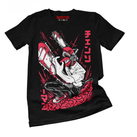 Polera negra Chainsaw Man con diseño de Denji