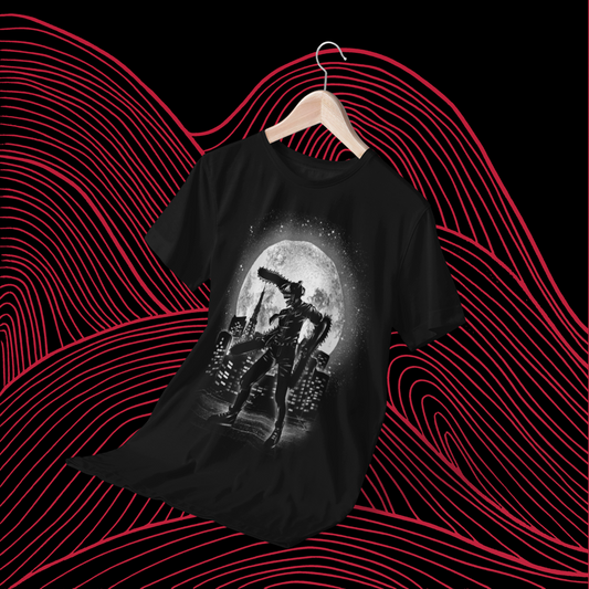 Polera negra Chainsaw Man con diseño de Denji