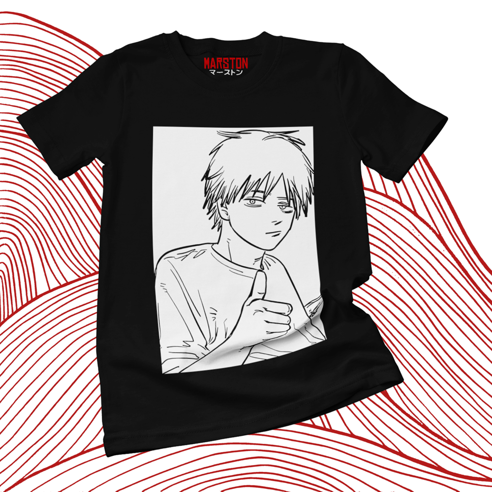 Polera negra Chainsaw Man con diseño de Denji