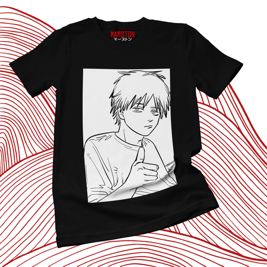 Polera negra Chainsaw Man con diseño de Denji