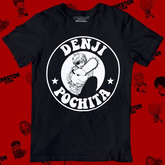 Polera negra Chainsaw Man con Denji y Pochita