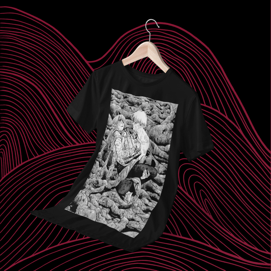 Polera negra Chainsaw Man con Denji y Power
