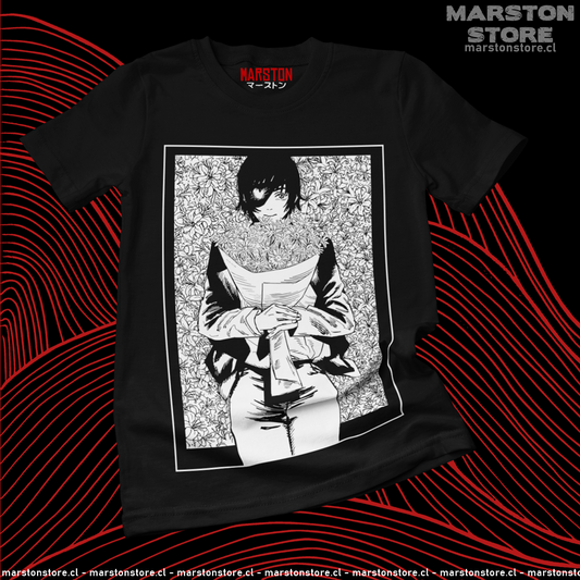 Polera negra Chainsaw Man con diseño de Himeno