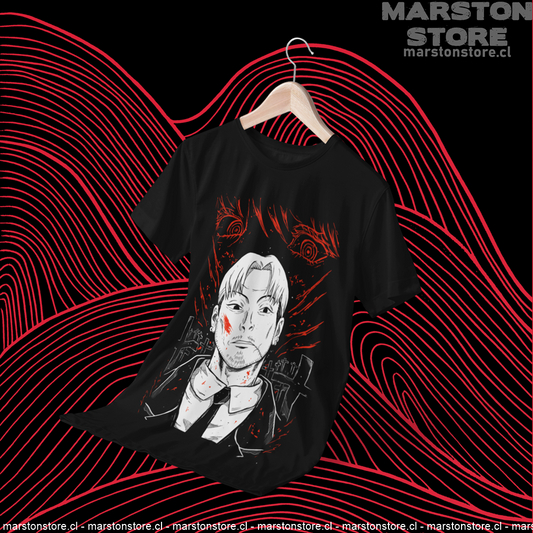 Polera negra Chainsaw Man con diseño de Kishibe