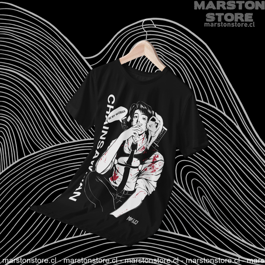 Polera negra Chainsaw Man con diseño de Kishibe