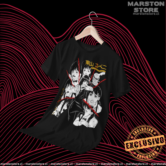 Polera negra Chainsaw Man con diseño de Kobeni Higashiyama