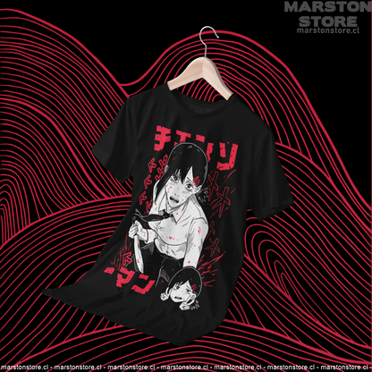 Polera negra Chainsaw Man con diseño de Kobeni Higashiyama