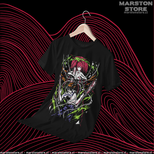 Polera negra Chainsaw Man con Makima y Denji