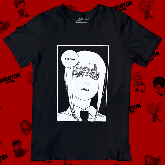 Polera negra Chainsaw Man con diseño de Makima