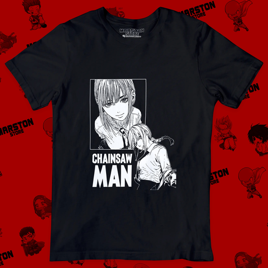 Polera negra Chainsaw Man con diseño de Makima