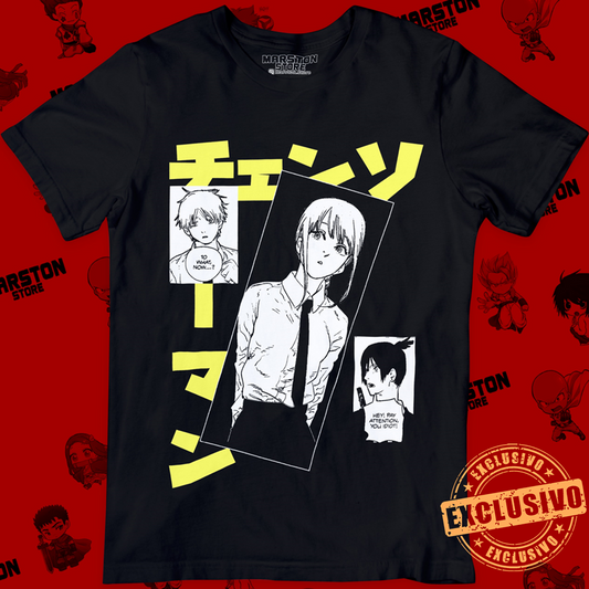 Polera negra Chainsaw Man con diseño de Makima