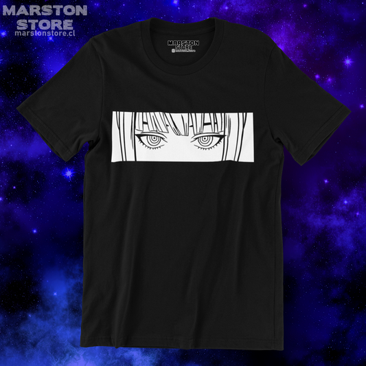 Polera negra Chainsaw Man con diseño de Makima