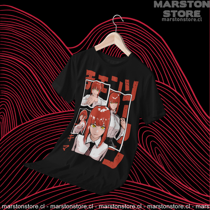 Polera negra Chainsaw Man con diseño de Makima