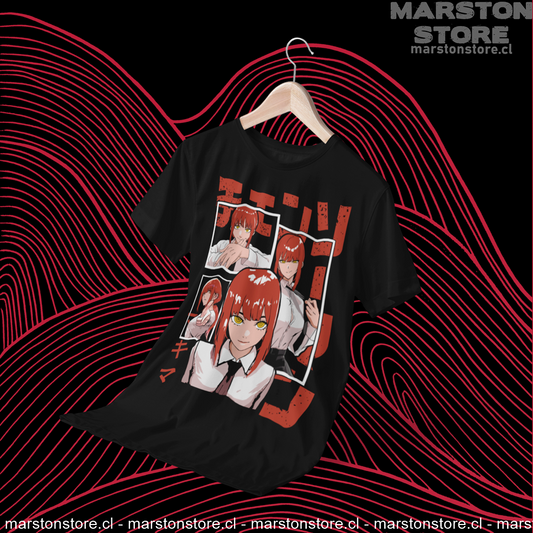 Polera negra Chainsaw Man con diseño de Makima
