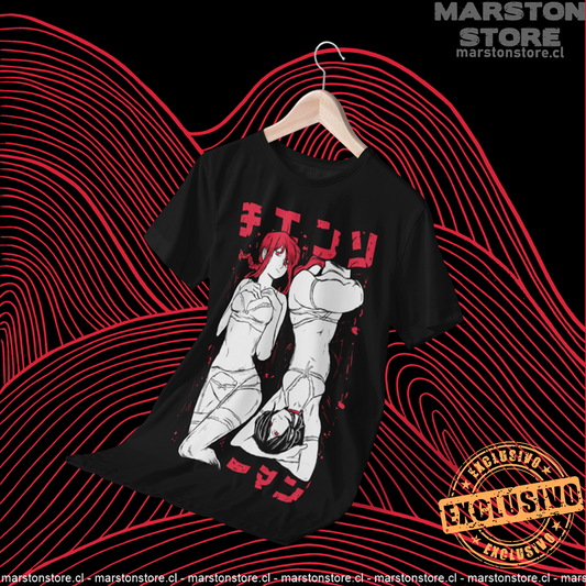 Polera negra Chainsaw Man con Makima y Reze