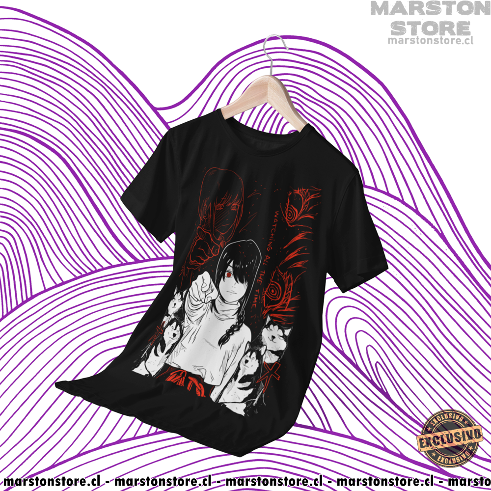 Polera negra Chainsaw Man con diseño de Nayuta