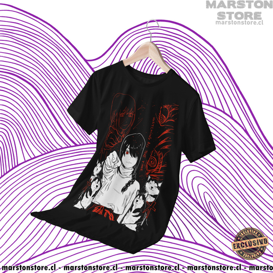Polera negra Chainsaw Man con diseño de Nayuta