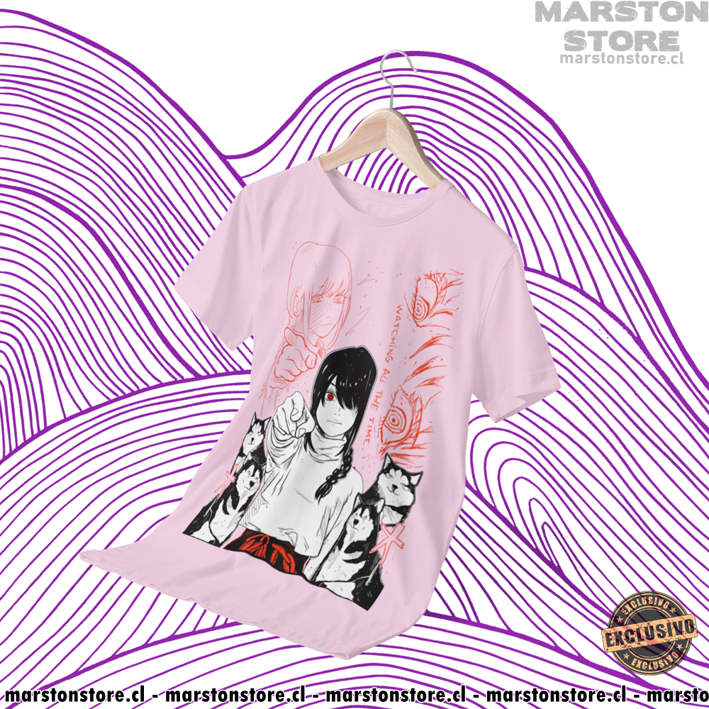 Polera rosada Chainsaw Man con diseño de Nayuta