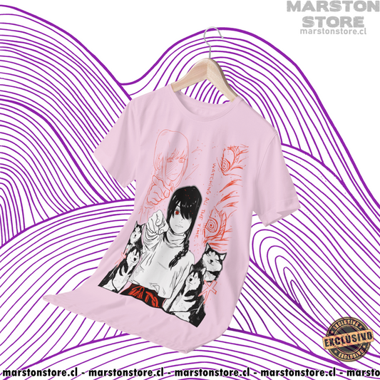 Polera rosada Chainsaw Man con diseño de Nayuta