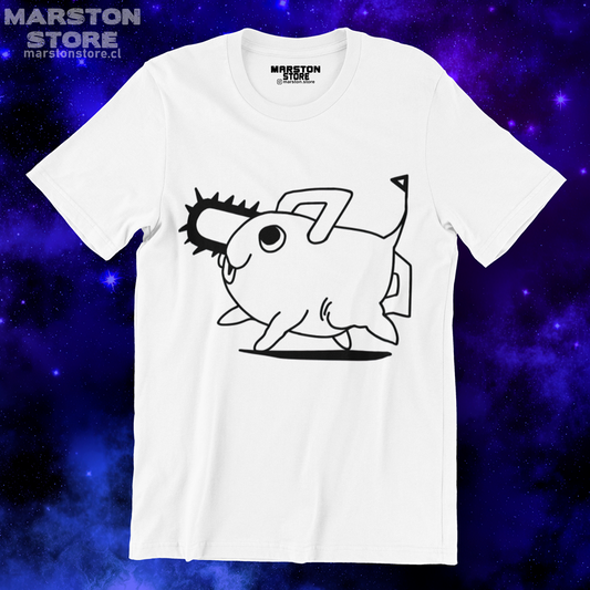 Polera blanca Chainsaw Man con diseño de Pochita