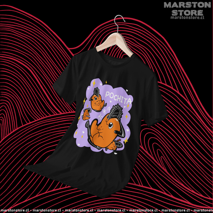 Polera negra Chainsaw Man con diseño de Pochita