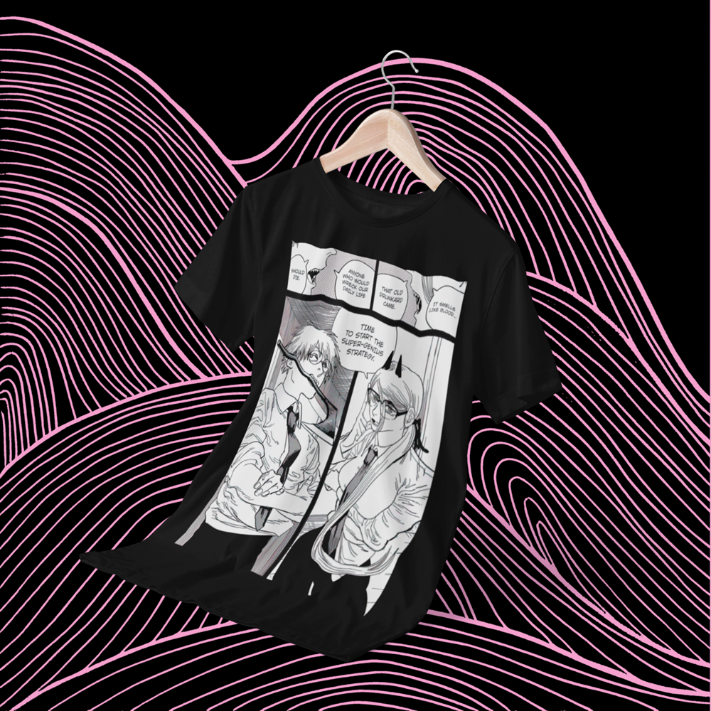 Polera negra Chainsaw Man con Power y Denji