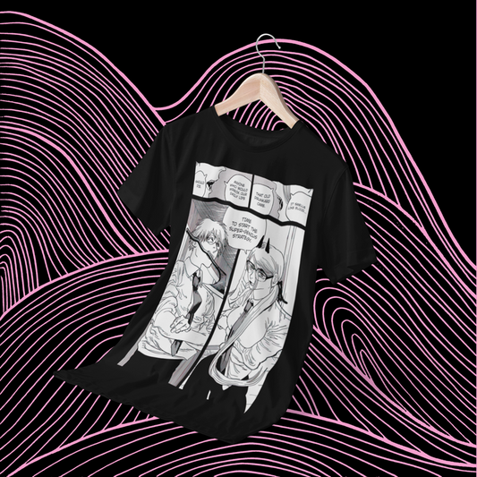 Polera negra Chainsaw Man con Power y Denji