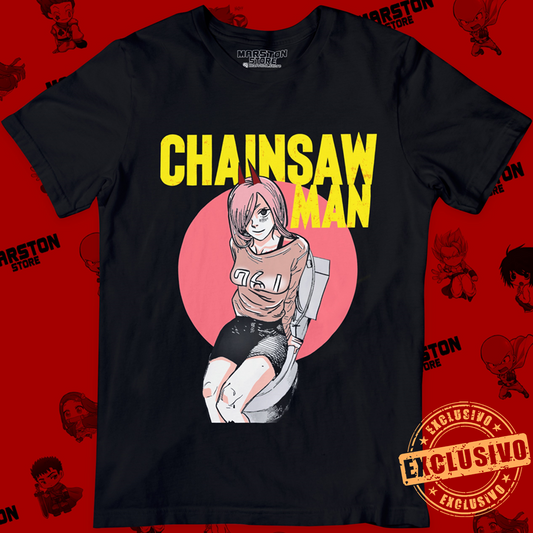 Polera negra Chainsaw Man con diseño de Power