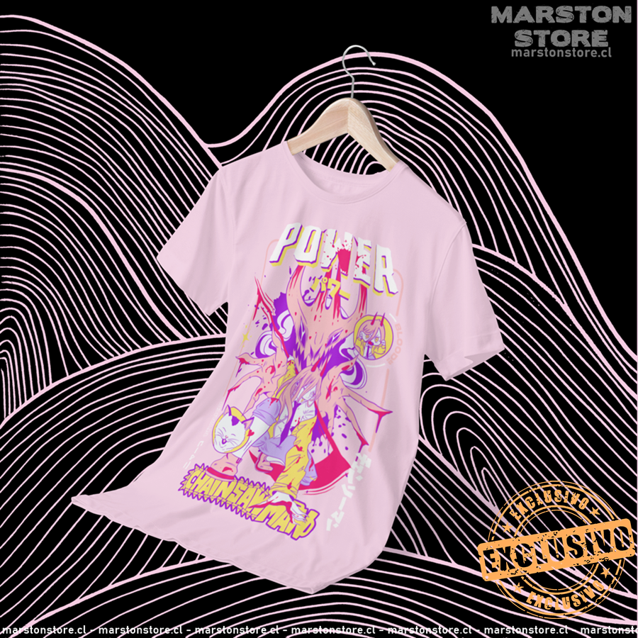 Polera Chainsaw Man con Power y Nyako, versión 1