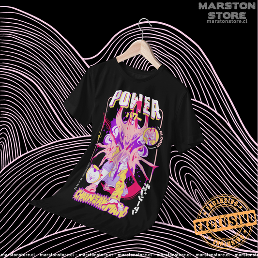 Polera negra Chainsaw Man con Power y Nyako, versión 1