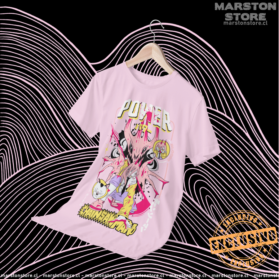 Polera Chainsaw Man con Power y Nyako, versión 2
