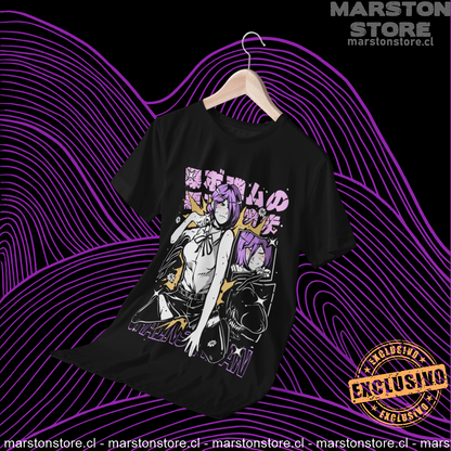 Polera negra Chainsaw Man con diseño de Reze